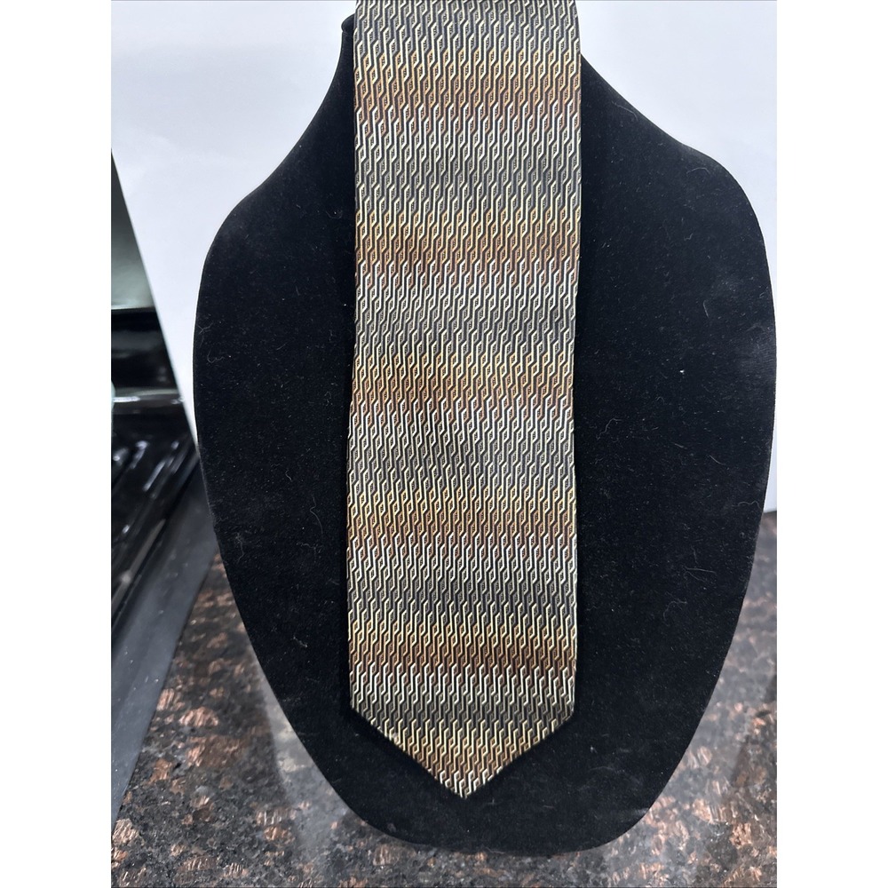 Covington Mens Brown Tan Geometric Neck Tie 100% Silk Classic Width Handmade